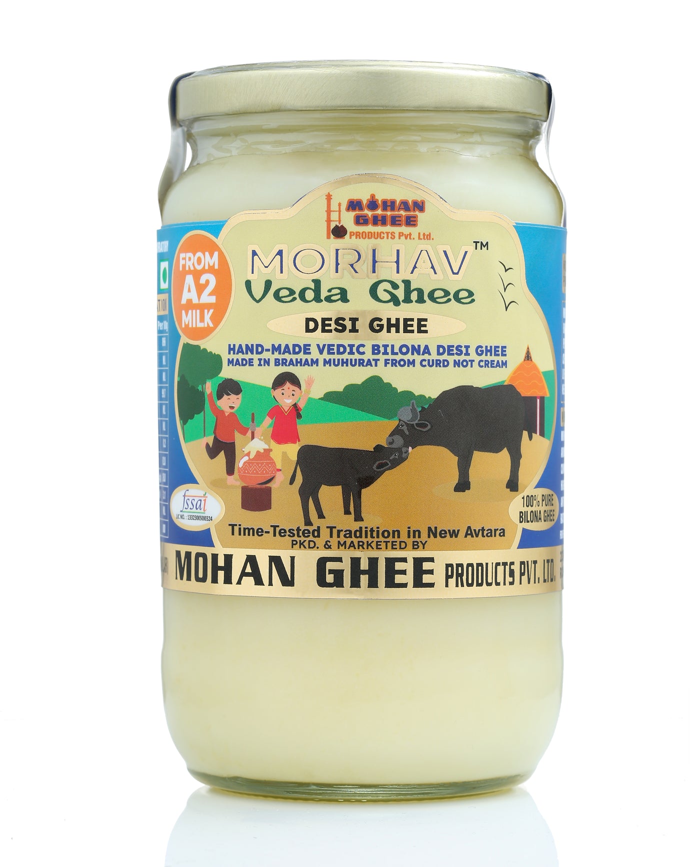 MORHAV® VEDA GHEE (FROM A2 BUFFALO MILK) | 100% Ayurvedic Bilona Method | Curd-Churned in Braham Mahurat | Grass-fed Buffalo A2 Milk |Lactose-Free | No Preservatives |  No Chemicals | Pesticide Residue not detected |  Keto-Friendly | Lab Tested