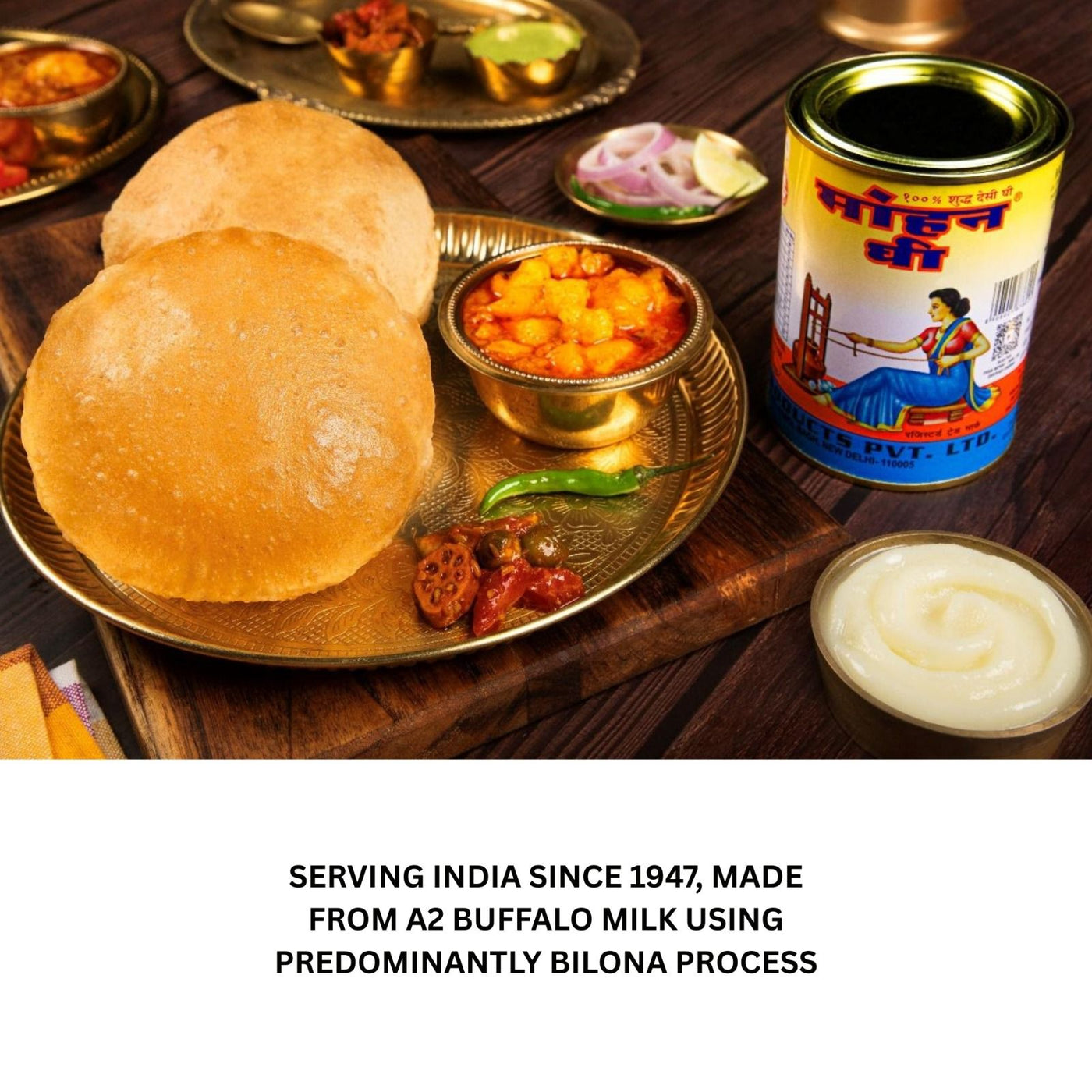MOHAN GHEE® DESI GHEE | Predominantly Bilona Method | A2 Buffalo Milk | Curd-Churned | NOT Cream Cultured Ghee | in Food-Grade Tin | Pure, Natural, Healthy | Keto-Friendly | Lab Tested